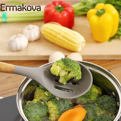 Silicone Cooking Utensils with Wooden Handle