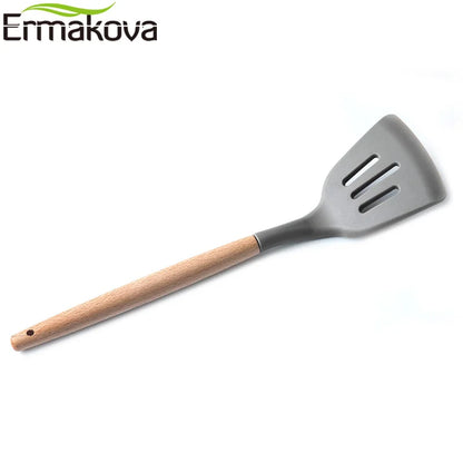 Silicone Cooking Utensils with Wooden Handle